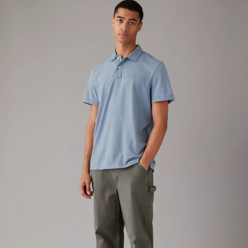 American Eagle Super Soft Lived-In Jersey Polo Shirt Blue Size M NWOT